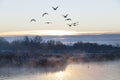 Beautiful winter morning, sunrise on lake the Netherlands. Royalty Free Stock Photo