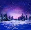 Beautiful winter night landscape with snow covered trees.Christ Royalty Free Stock Photo