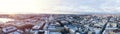 Beautiful winter panorama of the Old Town in Helsinki. Cathedral at sunset in Helsinki, Finland. Snow on the roofs. Royalty Free Stock Photo