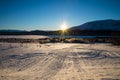 Beautiful winter picture with snowmobile trails Royalty Free Stock Photo