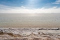 Beautiful winter seascape. Black Sea is covered with ice. Royalty Free Stock Photo