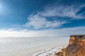 Beautiful winter seascape. Black Sea is covered with ice. Royalty Free Stock Photo