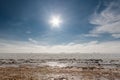 Beautiful winter seascape. Black Sea is covered with ice. Royalty Free Stock Photo