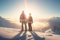 Beautiful winter sunny day in the Ski resort. People walking in Ski resort village