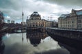 Beautiful winter view of snow covered Bode museum and UNESCO World Heritage Site Museumsinsel or Museum Island on Spree