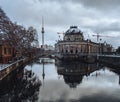 Beautiful winter view of snow covered Bode museum and UNESCO World Heritage Site Museumsinsel or Museum Island on Spree