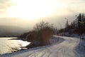 Winter view of a snowy dangerous road in Norway