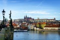 Beautiful winter view of Vltava river, Charles Bridge, old town in Prague, Czech Republic. Royalty Free Stock Photo