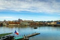 Beautiful winter view of Vltava river, Charles Bridge, old town in Prague, Czech Republic. Royalty Free Stock Photo