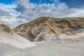 Beautiful winters dune scenery along Dutch North Sea coast with by wind power carved deep holes