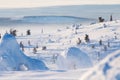 Beautiful wintery taiga forest. Riisitunturi National park, Lapland, Northern Finland. Royalty Free Stock Photo