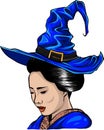 beautiful witch in a classic hat and coloured hair vector illustration design Royalty Free Stock Photo