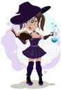 Beautiful witch cooks a potion