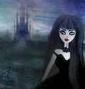 Beautiful witch and hounted house Royalty Free Stock Photo