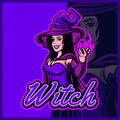 Beautiful Witch Magician mascot esport logo design illustrations vector template, Witch , Magician logo for team game streamer