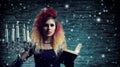 Beautiful witch making the witchcraft in the dungeor Royalty Free Stock Photo
