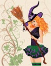 Beautiful witch and spider, halloween card