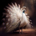 Generative AI:  withe peacock opening his tail with magical sunset lighting Royalty Free Stock Photo