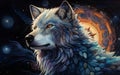 Beautiful wolf in cosmic space.