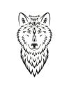 Beautiful wolf head black line tattoo vector illustration. Wild wolf symbol for print isolated on white Royalty Free Stock Photo