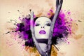 Beautiful woman, Artwork with ink in grunge style Royalty Free Stock Photo