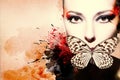 Beautiful woman, Artwork with ink in grunge style Royalty Free Stock Photo