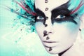 Beautiful woman, Artwork with ink in grunge style Royalty Free Stock Photo