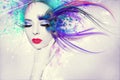 Beautiful woman, Artwork with ink in grunge style Royalty Free Stock Photo