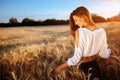 Beautiful woman and barley fields Royalty Free Stock Photo