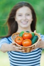 Beautiful woman basket vegetables Royalty Free Stock Photo