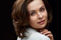 Beautiful Woman With Beauty Face, Short Hair And Natural Makeup Royalty Free Stock Photo