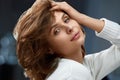 Beautiful Woman With Beauty Face, Short Hair And Natural Makeup Royalty Free Stock Photo