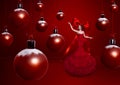 Beautiful woman with big christmas balls background beauty portrait photoshoot Royalty Free Stock Photo