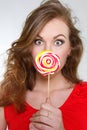 Beautiful woman with big lollipop Royalty Free Stock Photo