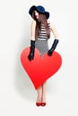 Beautiful Woman and Big Red Heart Banner Royalty Free Stock Photo