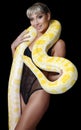 The beautiful woman with the big yellow snake