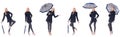 The beautiful woman in black coat with an umbrella Royalty Free Stock Photo