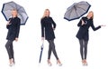 The beautiful woman in black coat with an umbrella Royalty Free Stock Photo