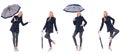 The beautiful woman in black coat with an umbrella Royalty Free Stock Photo