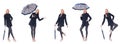 The beautiful woman in black coat with an umbrella Royalty Free Stock Photo