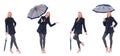 The beautiful woman in black coat with an umbrella Royalty Free Stock Photo