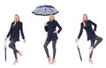 The beautiful woman in black coat with an umbrella Royalty Free Stock Photo