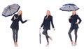 The beautiful woman in black coat with an umbrella Royalty Free Stock Photo