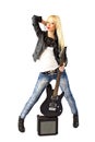 Beautiful woman with black electric guitar Royalty Free Stock Photo