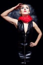 Beautiful woman in black leather dress Royalty Free Stock Photo