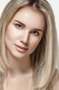Beautiful woman blonde hair portrait close up studio on white Royalty Free Stock Photo