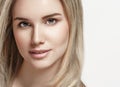 Beautiful woman blonde hair portrait close up studio on white Royalty Free Stock Photo