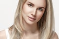 Beautiful woman blonde hair portrait close up studio on white Royalty Free Stock Photo