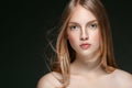 Beautiful Woman Blonde Red Lips Healthy Beauty Skin Smile. Spa B