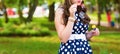 Beautiful woman blowing bubbles Royalty Free Stock Photo